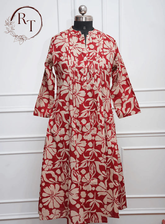 Red Printed Cotton Kurti