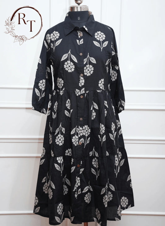 Black Button Cotton Kurti