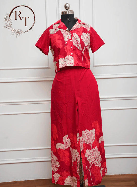 Red Printed Cotton Short Kurti