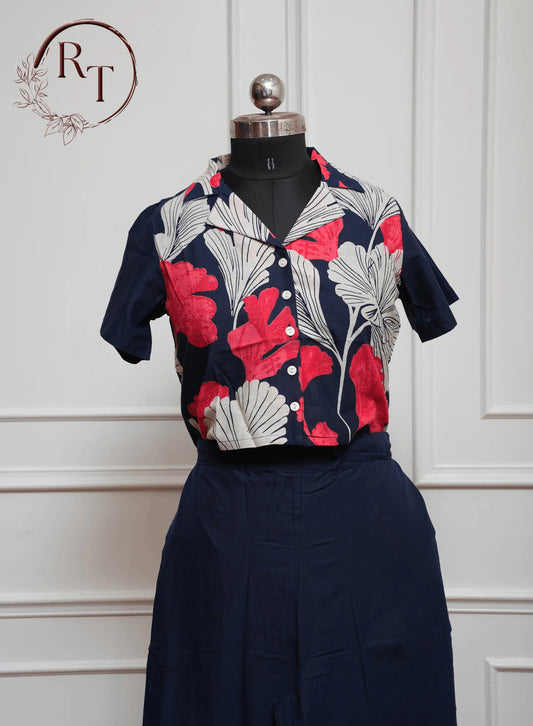 Navy Blue Printed Cotton Kurti