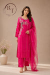Royal Pink Embroidered Dolla Silk Kurta Pant Dupatta Set (RT 1008)