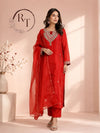 Elegant Orange Dolla Silk Embroidered Kurta 3PC Set (RT 1007)
