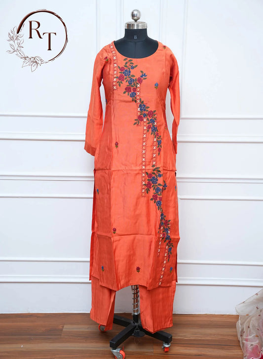 Peach Floral Straight Cut 3 Piece Set