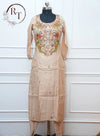 Beige Floral Embroidered Straight Cut 3 Piece Set