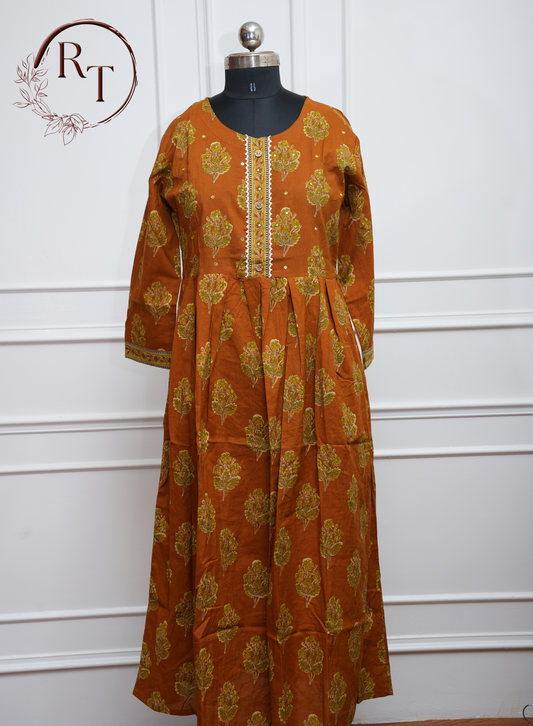 Rust Heritage Printed Cotton Kurti