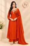 Rust Orange Embroidered A-Line Suit (RT1621)