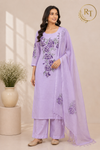 Lavender Botanical Floral Print Mull Chanderi A-Line Suit Set with Dupatta (RT1369)