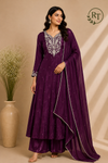 Royal Azure Chinon Embroidered Anarkali Suit Set (RT1250)