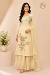 Soft Ivory Floral Embroidered Chinon Sharara Suit Set (RT1354)