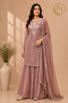 Dusty Mauve Floral Charm Embroidered Palazzo Suit Set (RT1359)