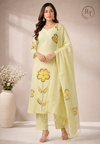 Pastel Lime Floral Mull Chanderi Suit Set (RT1365)