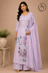 Lavender Garden Floral Embroidered Mull Chanderi Suit Set (RT1391)