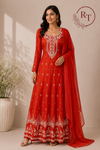 Vibrant Orange Chinon Embroidered Anarkali (RT1273)