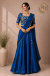 Royal Sapphire Blue Embroidered Satin Lehenga Set with Draped Dupatta (RT1296)