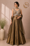Regal Chocolate Bronze Floral Embroidered Metallic Lehenga Choli Set with Sheer Dupatta (RT1287)