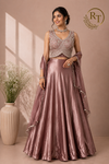 Majestic Dusty Mauve Metallic Embroidered Lehenga Choli Set with Organza-Style Dupatta (RT1285)