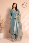 Sky Mist Jimmy Choo Shimmer Embroidered 3 Piece Suit Set (RT1223)