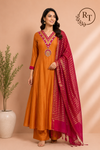 Saffron Royale Banaras Mull Chanderi Embroidered 3 Piece Suit Set (RT1229)