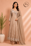 Champagne Glow Chinon Embroidered Anarkali Suit Set (RT1231)
