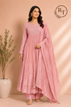 Blush Pearl Mull Chanderi Embroidered 3 Piece Suit Set (RT1227)