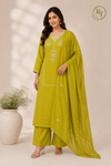 Olive Elegance Embroidered Mull Cotton Suit Set (RT1053)