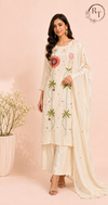 3D Floral Embroidered HO White Suit Set (RT1073)