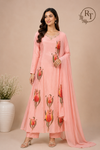 Sunlit Tulip Bloom – Chinon Brush Paint A-Line Anarkali Set (RT1092)