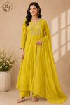 Golden Meadow Poly Mull Chanderi Embroidered Anarkali Suit Set (RT1097)