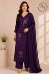 Midnight Plum Elegance – Premium Chinon A-Line Suit Set (RT1112)