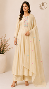 Honey Oat – Poly Mull Chanderi 3 Piece Suit Set (RT1119)