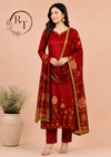 Crimson Bloom Butter Crepe Suit Set (RT2027)