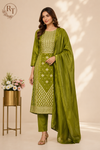 Olive Green Shimmer Straight Cut Suit Set (RT2011)