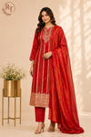 Scarlet Red Shimmer Straight Cut Suit Set (RT2014)