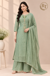 Sage Charm Salsa Embroidered Palazzo Suit (RT1496)