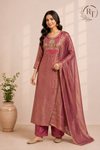 Elegant Wine Embroidered A-Line Suit (RT1437)