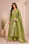Elegant Lime Green Tissue Silk Straight-Cut 3-Piece Set (RT1433)