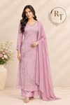 Dusty Pink Chinon A-Line Embroidered Suit Set (RT1449)