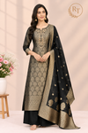 Midnight Gold Elegance – Benaras 3 Piece Straight Cut Suit Set (RT1641)