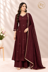 Burgundy Grace Mull Chanderi A-Line Suit Set (RT1635)