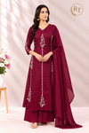 Royal Maroon Grace – Mull Chanderi A-Line 3 Piece Suit Set (RT1667)