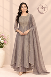 Mauve Grey Embroidered A-Line Suit Set (RT1647)