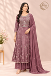 Mauve Embroidered Chinon Anarkali Suit Set (RT1550)