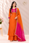 Orange Radiance Chinon Embroidered A-Line Suit Set (RT1629)