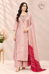 Blush Pink Shimmer Embroidered Straight Suit Set (RT1559)