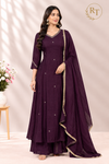 Plum Majesty Mull Chanderi A-Line Suit Set (RT1632)