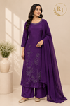 Royal Purple Embroidered Chinon A-Line Suit Set (RT1588)