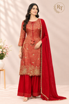 Crimson Royale – Premium Benaras Farsi Salwar Suit Set (RT1579)
