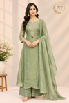 Golden Sage Salsa Embroidered A-Line Suit Set (RT1609)