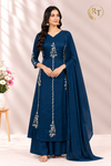 Teal Elegance – Mull Chanderi A-Line 3 Piece Suit Set (RT1668)
