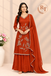 Rust Royale Pearl-Embellished Chinon Sharara Set (RT1664)